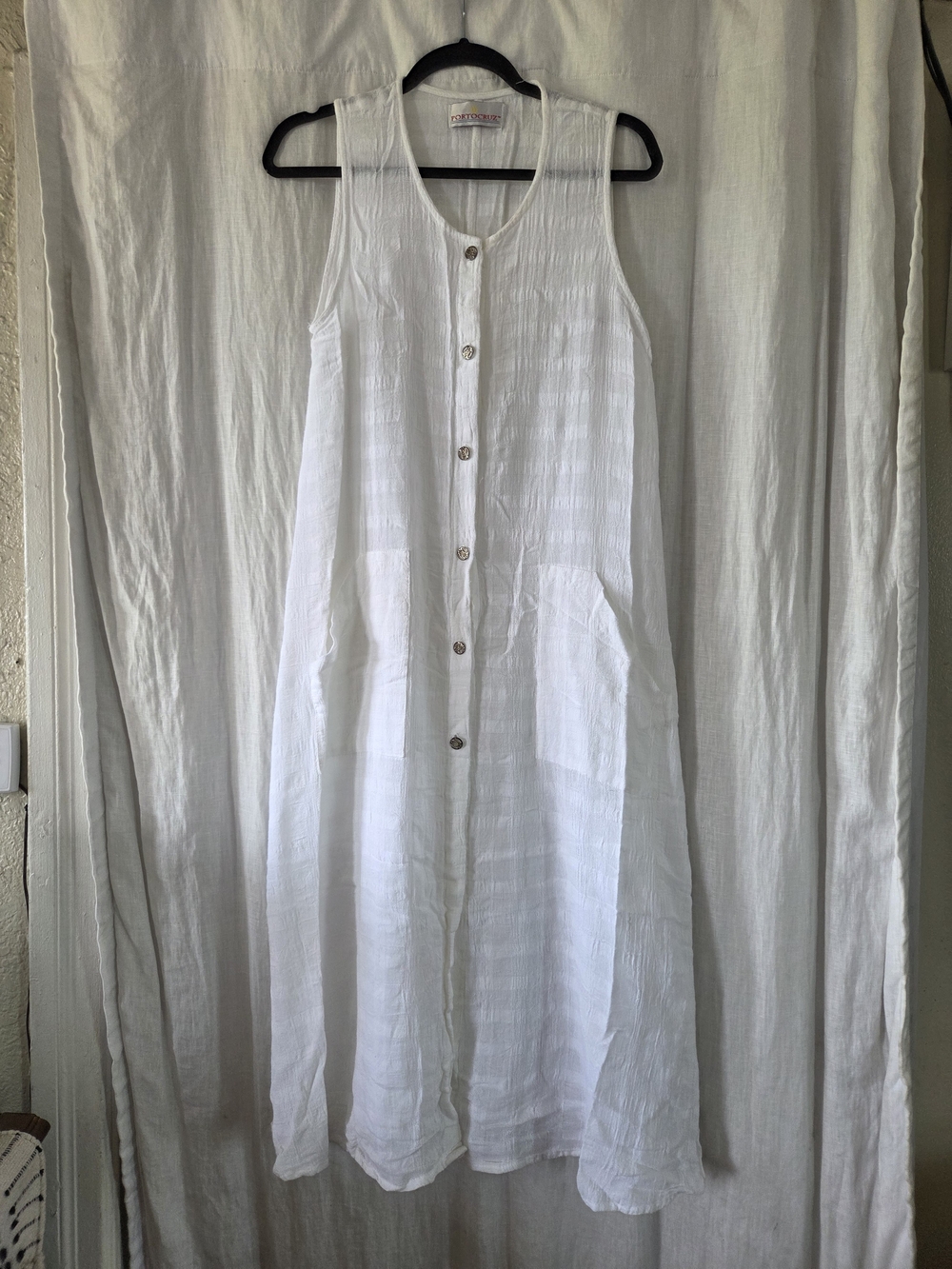 Portocruz | Sleeveless White Button-Front Swim Coverup